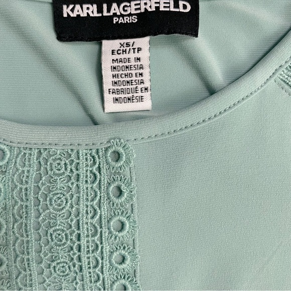 Karl Lagerfeld Womens (X-Small) Soft Aqua Lace Detail Short Sleeve Blouse - Picture 6 of 8